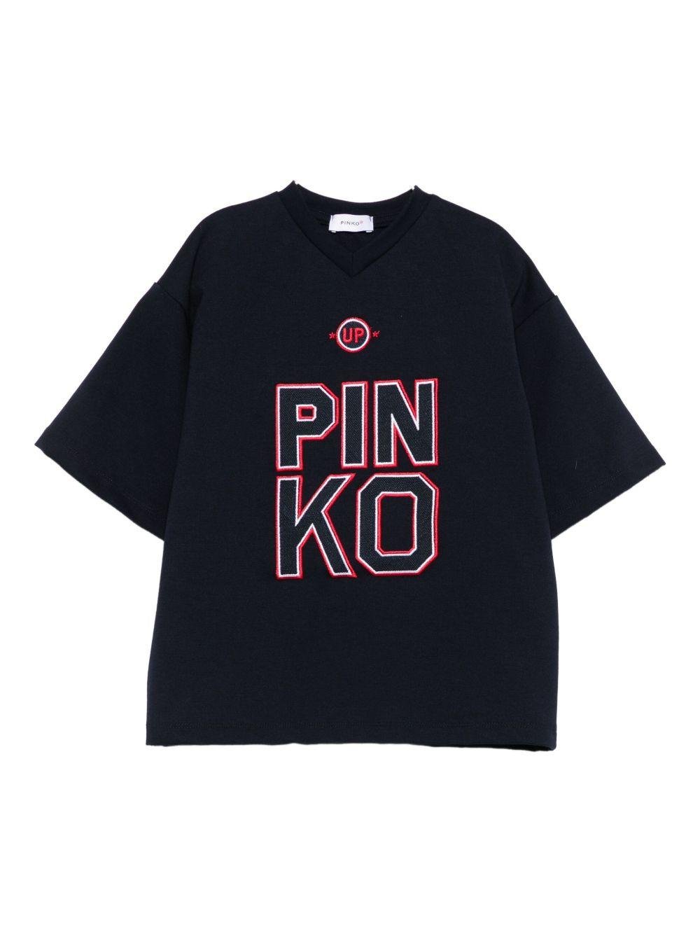 T-shirt per bambina PINKO KIDS blu con logo sul davanti - Rubino Kids