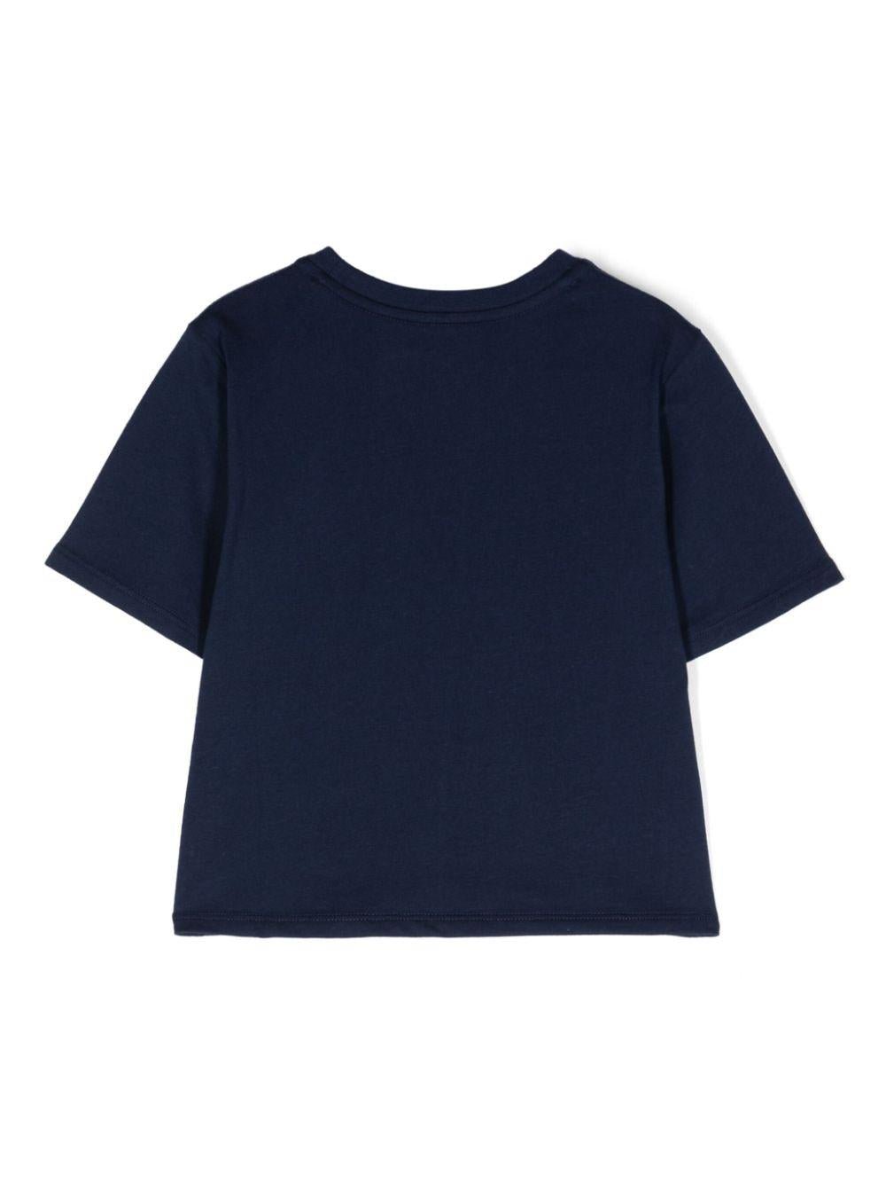 T-shirt per bambina Ralph Lauren Kids blu in cotone con stampa logo - Rubino Kids