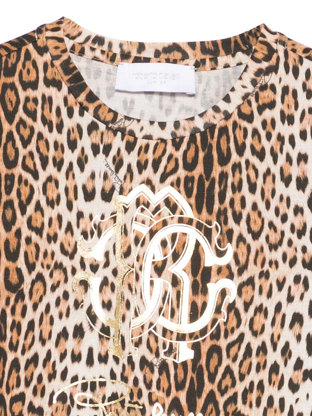 T-shirt per bambina Roberto Cavalli Kids animalier con logo sul davanti - Rubino Kids