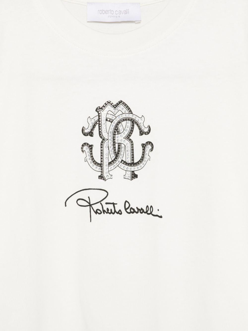 T-shirt per bambina Roberto Cavalli Kids bianca con stampa logo sul davanti - Rubino Kids