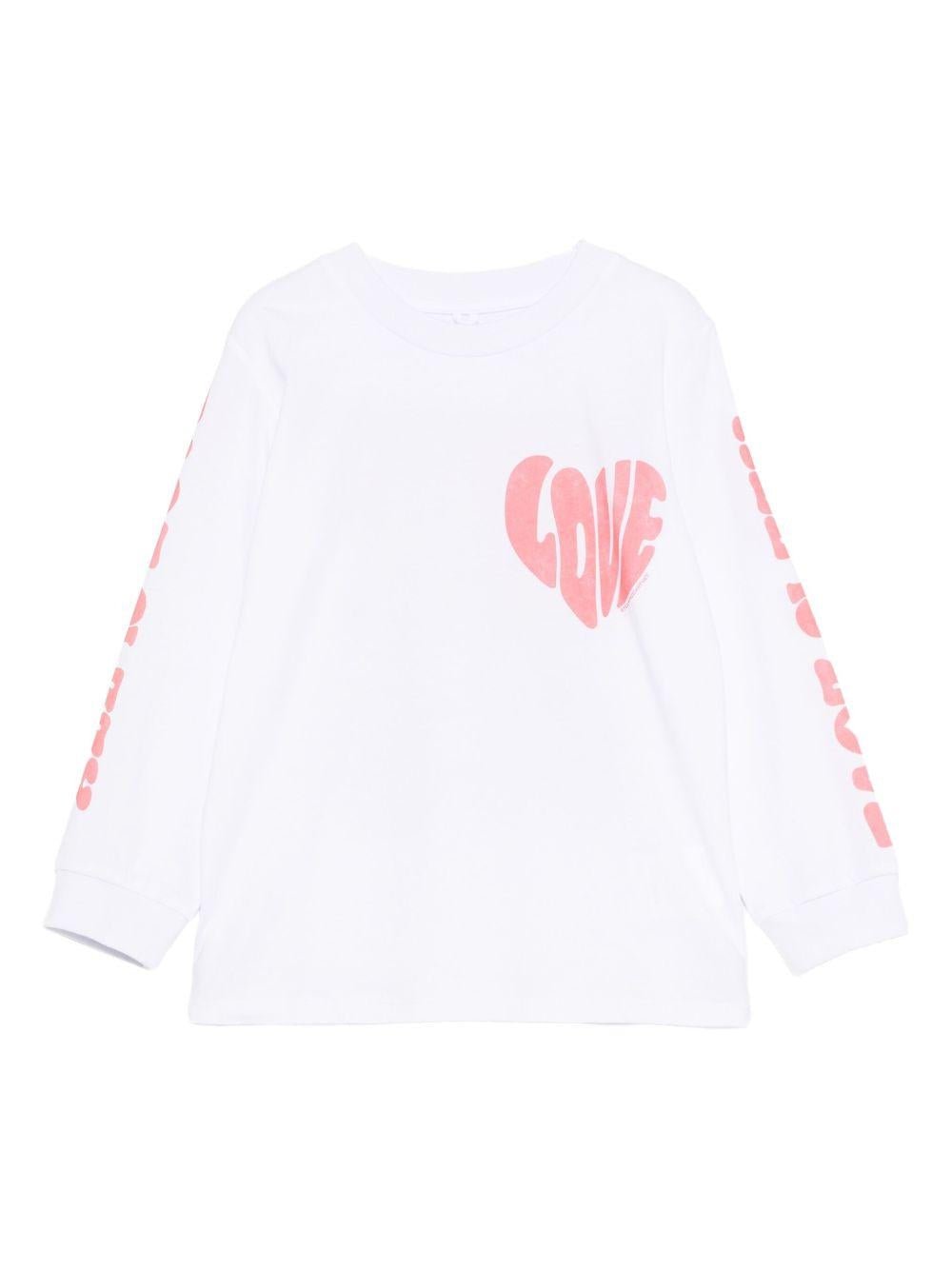 T-shirt per bambina Stella McCartney Kids bianca con stampa a cuore - Rubino Kids