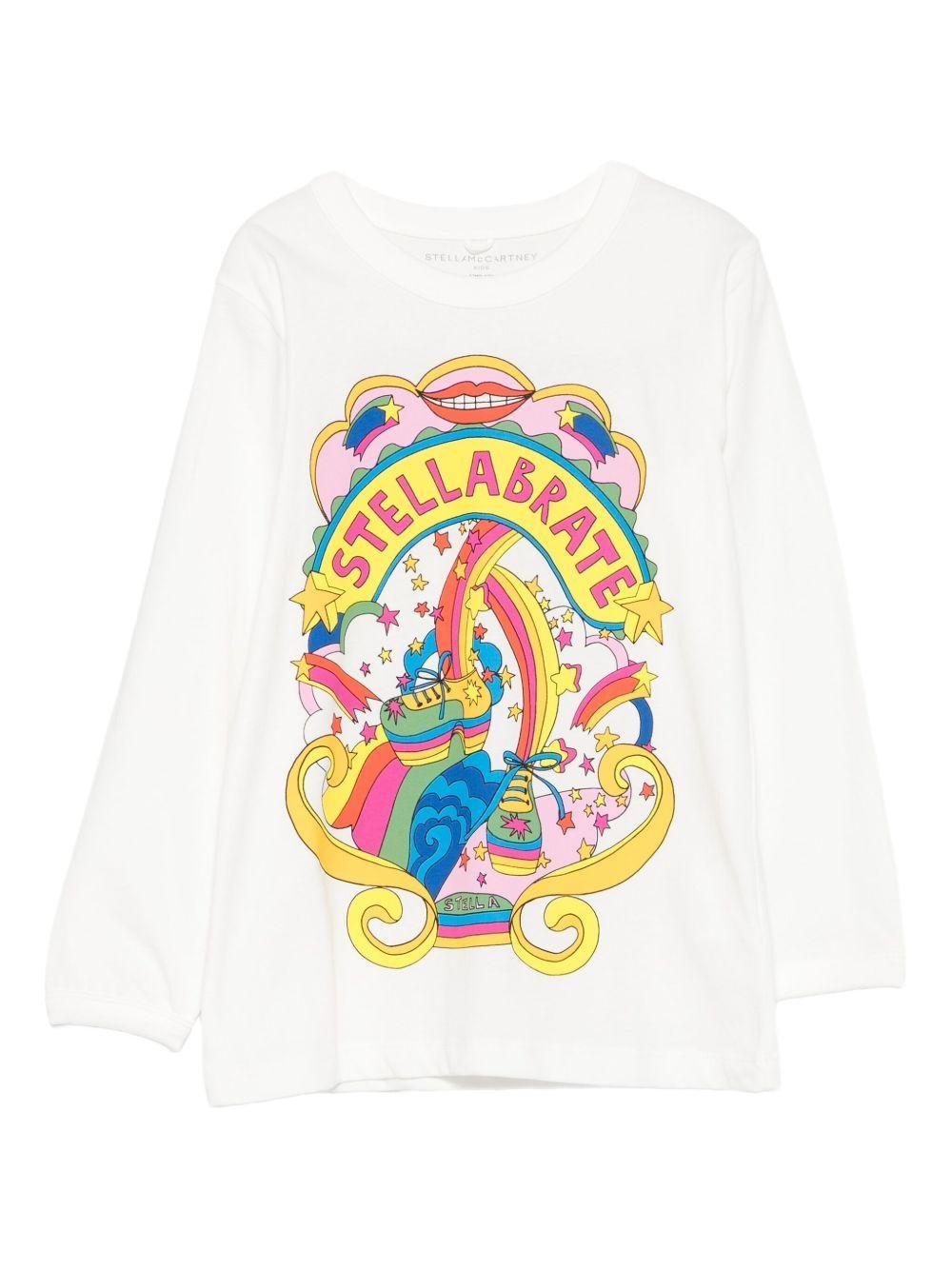 T-shirt per bambina Stella McCartney Kids bianco a maniche lunghe con stampa grafica - Rubino Kids