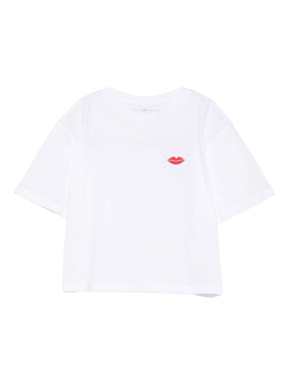 T-shirt per bambina Stella McCartney Kids bianco con stampa labbra - Rubino Kids