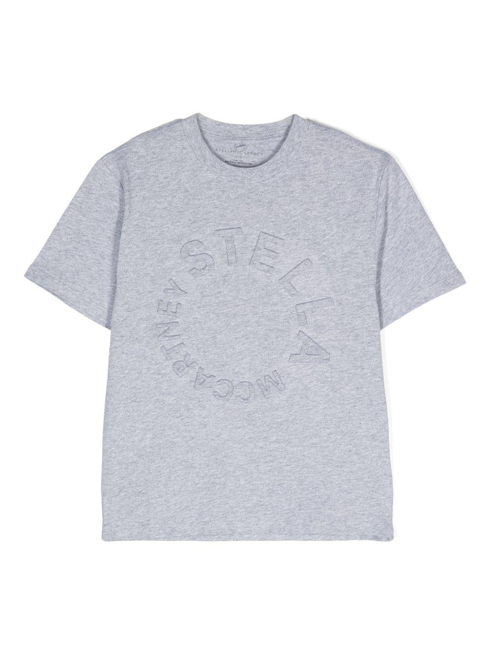 T-shirt per bambina Stella McCartney Kids grigia con logo goffrato sul davanti - Rubino Kids