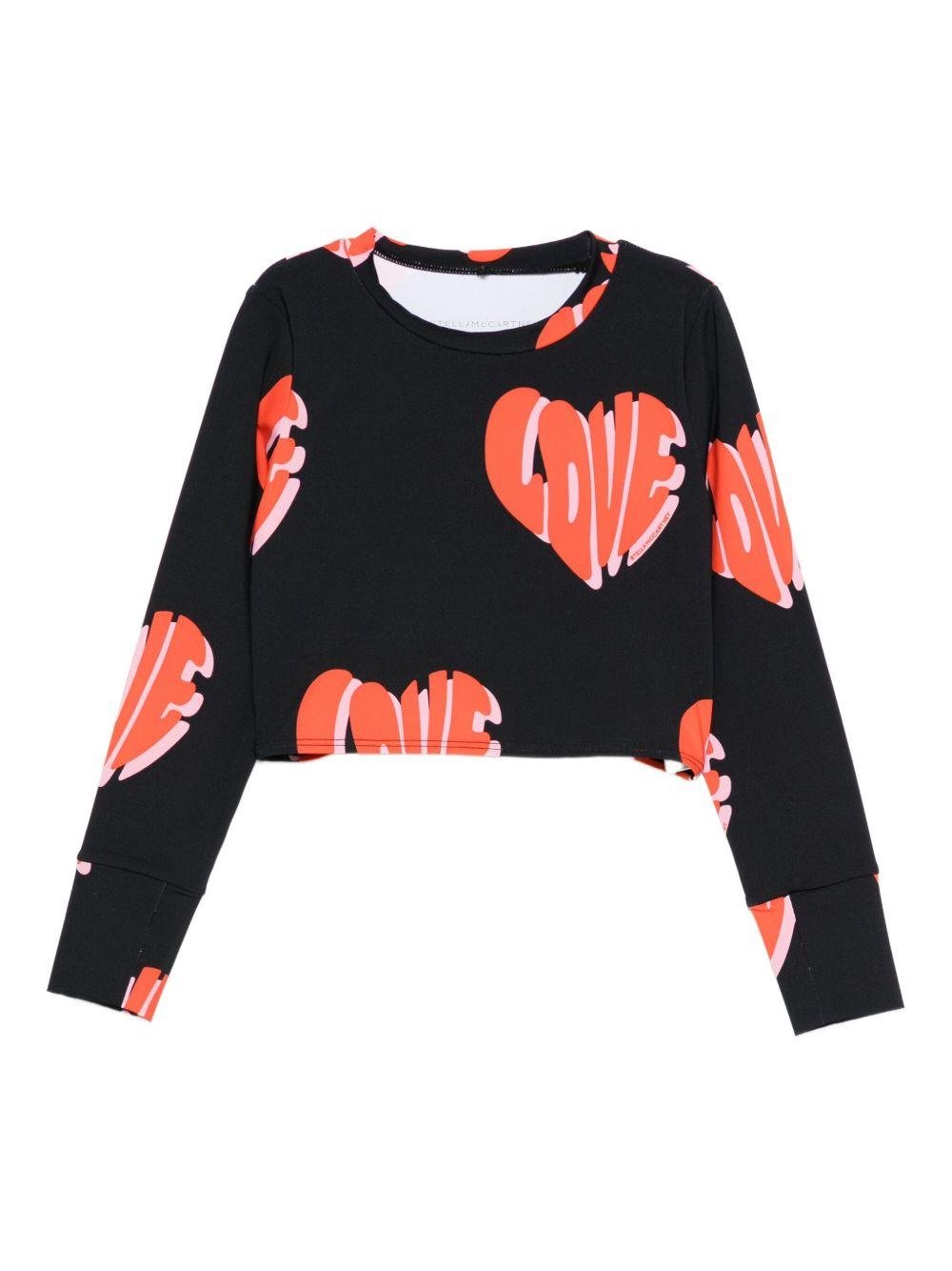 T-shirt per bambina Stella McCartney Kids nera con stampa cuori - Rubino Kids