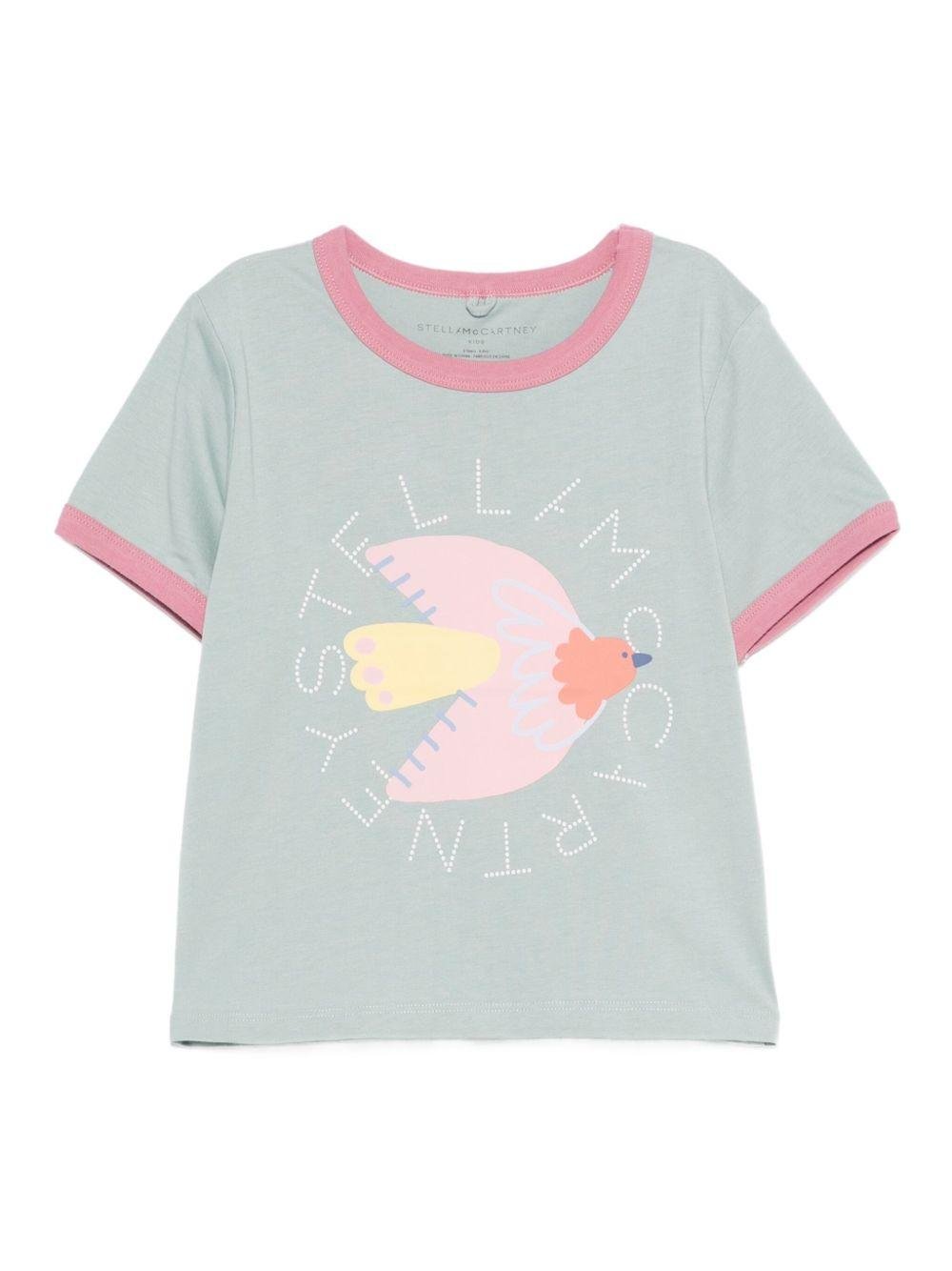 T-shirt per bambina Stella McCartney Kids verde con stampa uccello - Rubino Kids