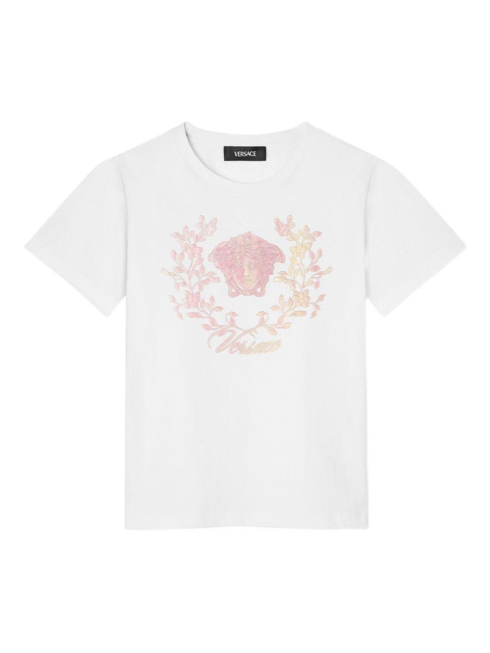 T-shirt per bambina Versace Kids bianco con motivo Medusa Crest - Rubino Kids