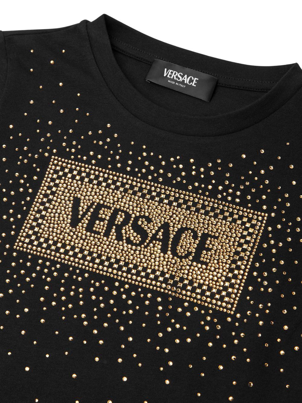 T-shirt per bambina Versace Kids nero con logo di strass - Rubino Kids