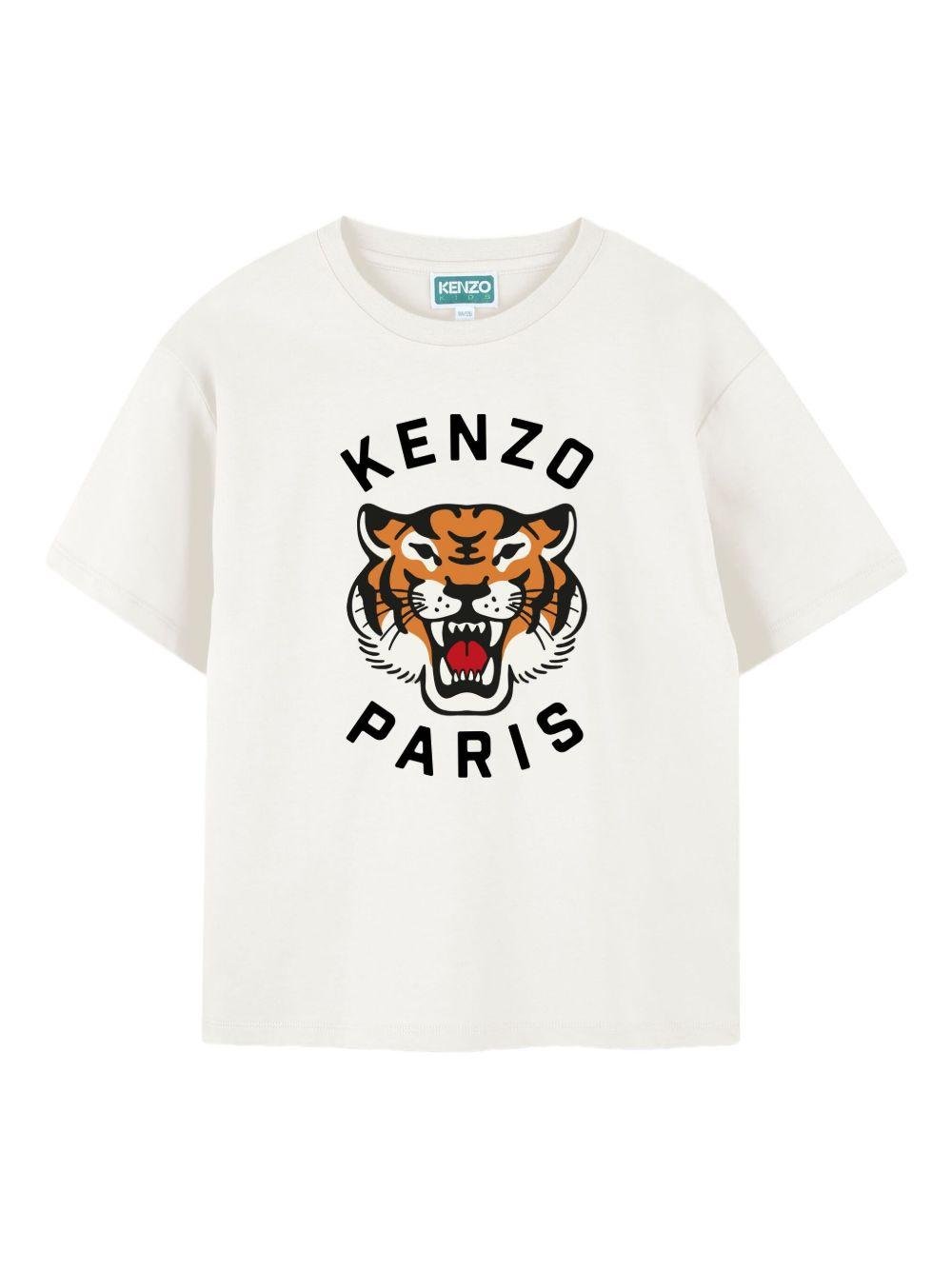 T-shirt per bambini Kenzo Kids bianco con stampa Tiger Head - Rubino Kids