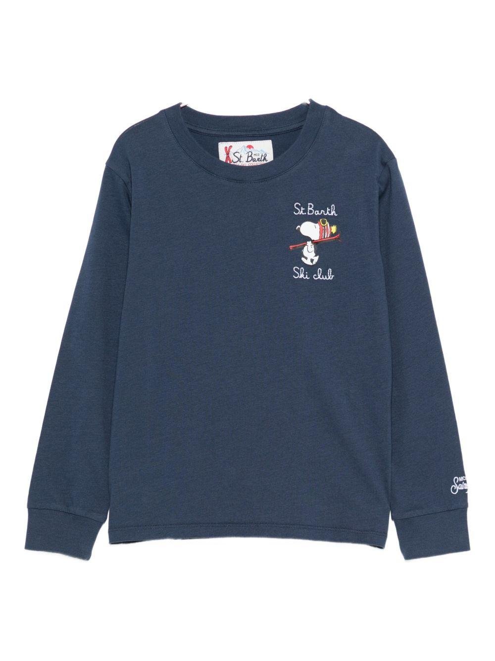 T-shirt per bambini MC2 Saint Barth Kids blu con ricamo Snoopy sul davanti - Rubino Kids
