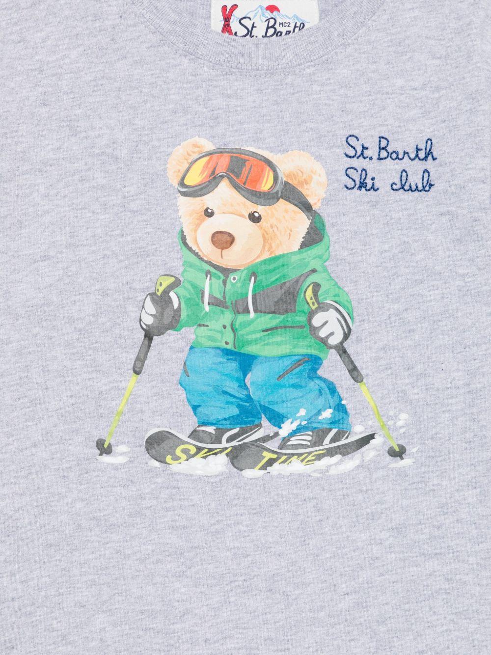 T-shirt per bambini MC2 Saint Barth Kids grigia con stampa Orso che scia - Rubino Kids