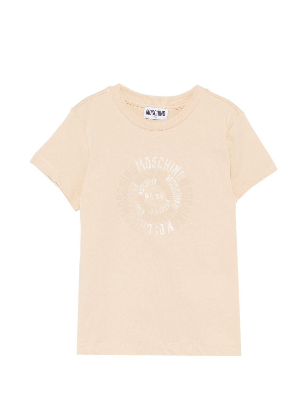 T-shirt per bambini Moschino Kids beige con logo a spirale sul davanti - Rubino Kids