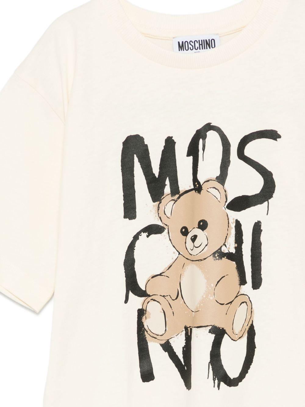 T-shirt per bambini Moschino Kids beige con stampa e logo - Rubino Kids