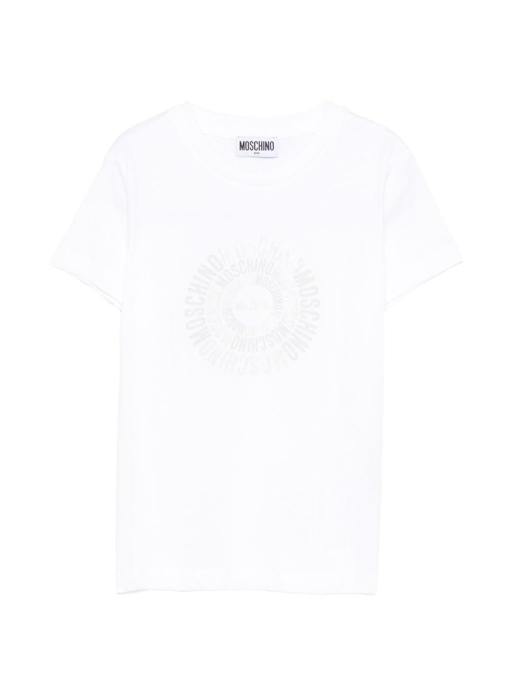 T-shirt per bambini Moschino Kids bianca con logo a spirale sul davanti - Rubino Kids