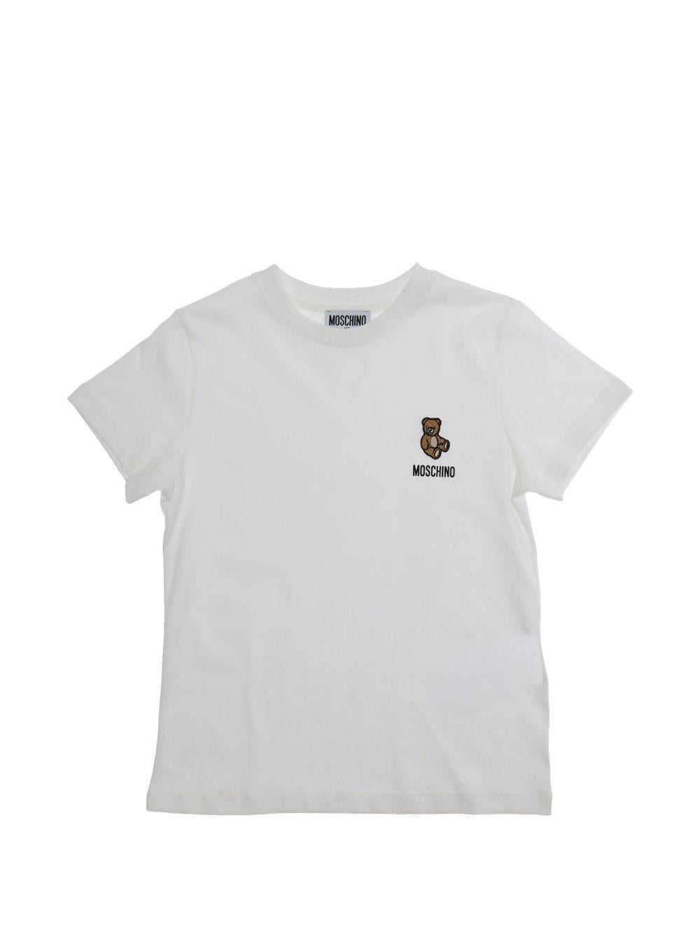 T-shirt per bambini Moschino Kids bianca con ricamo Teddy Bear - Rubino Kids
