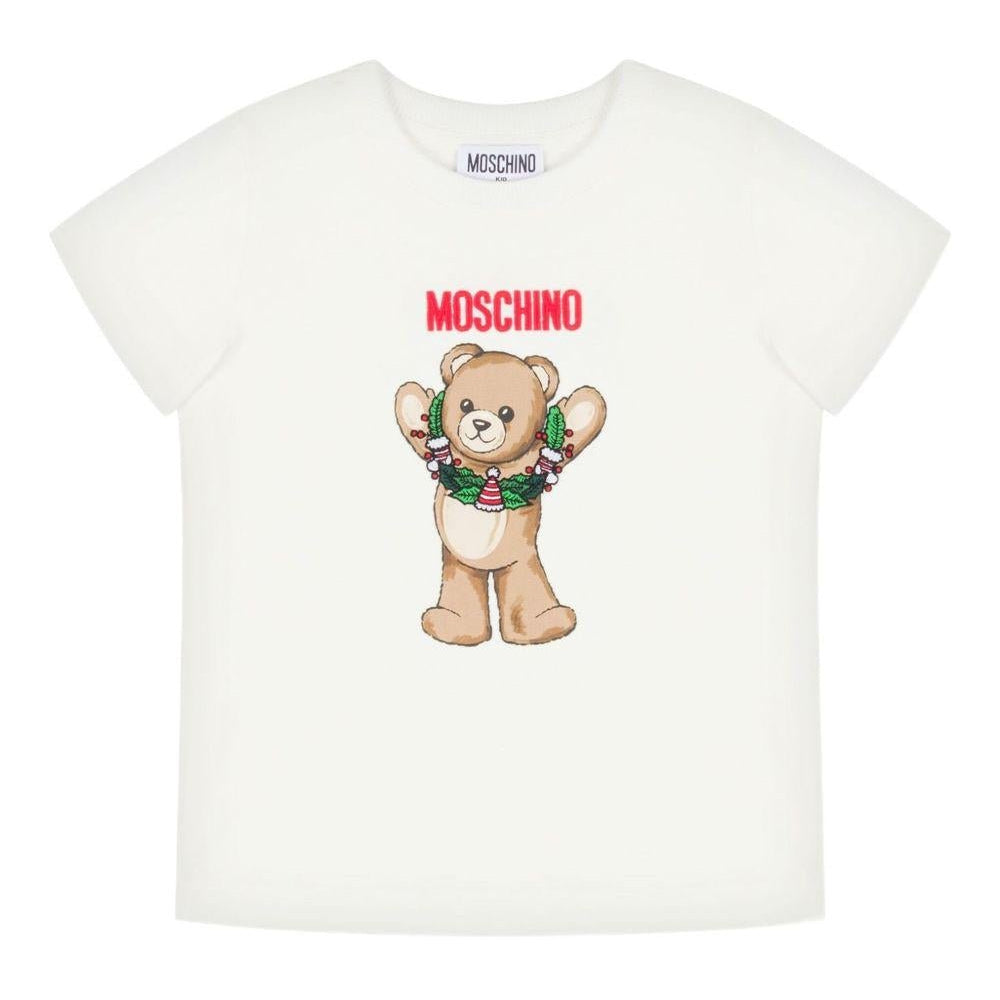 T-shirt per bambini Moschino Kids bianco con stampa grafica Teddy - Rubino Kids