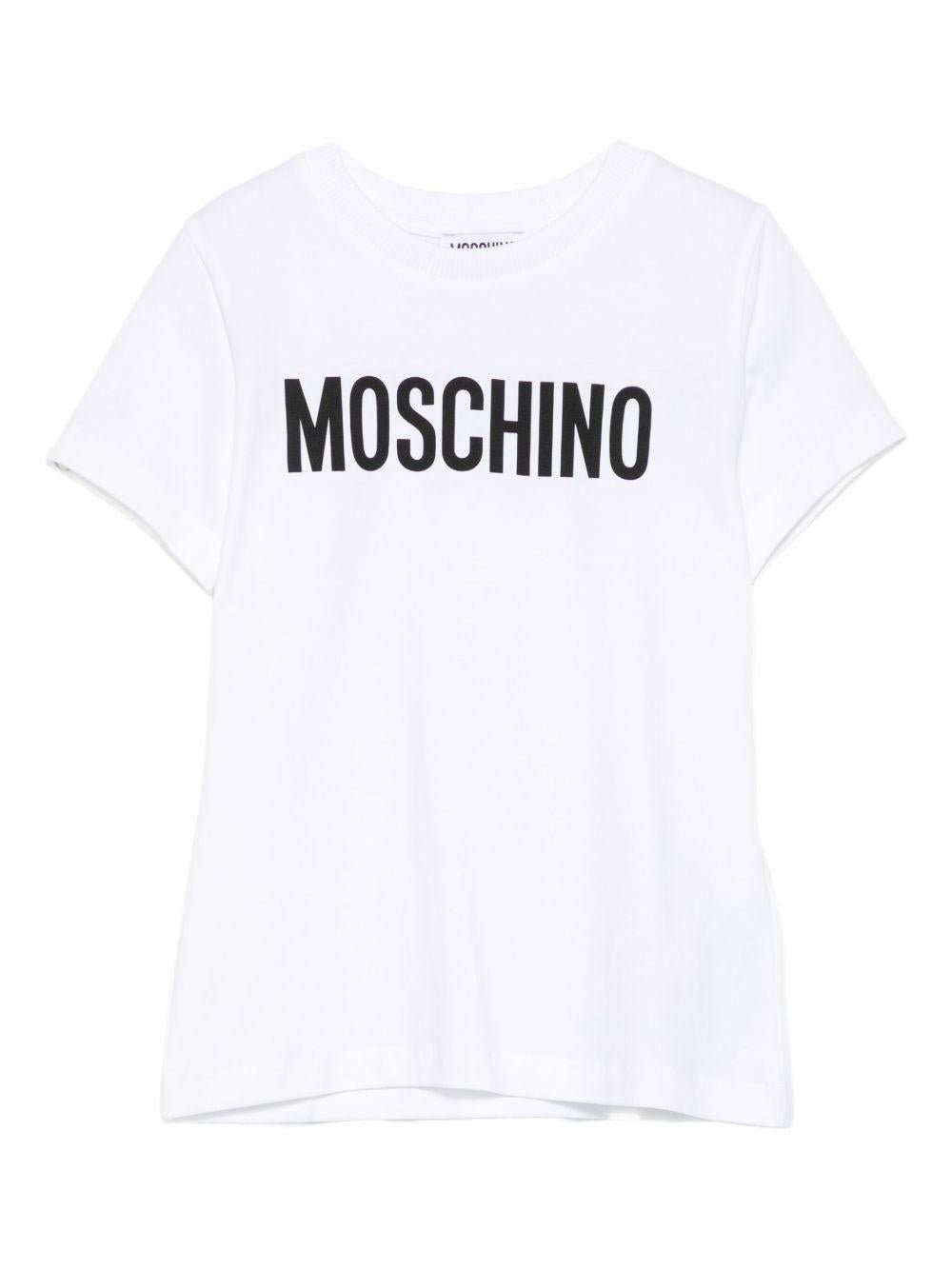 T-shirt per bambini Moschino Kids bianco con stampa logo - Rubino Kids