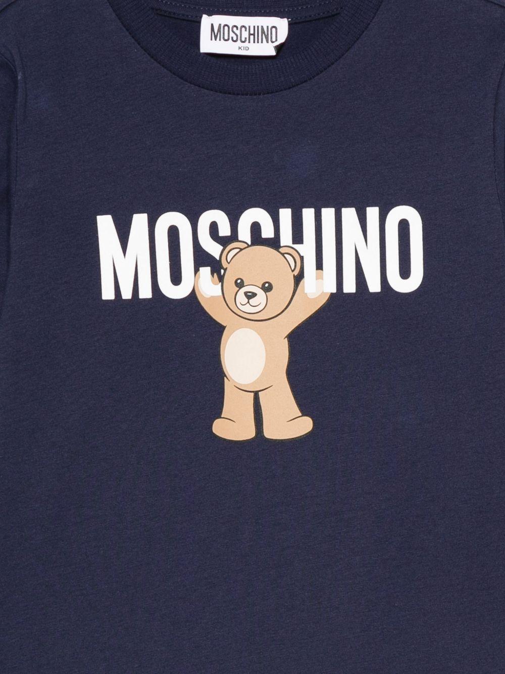 T-shirt per bambini Moschino Kids blu con stampa Teddy Bear - Rubino Kids