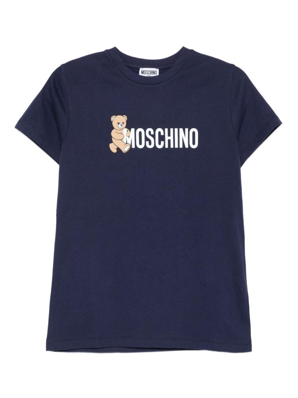 T-shirt per bambini Moschino Kids blu con stampa Teddy Bear - Rubino Kids