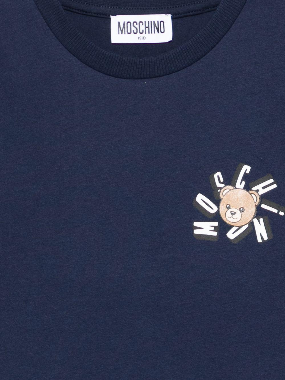 T-shirt per bambini Moschino Kids blu con stampa Teddy Bear - Rubino Kids