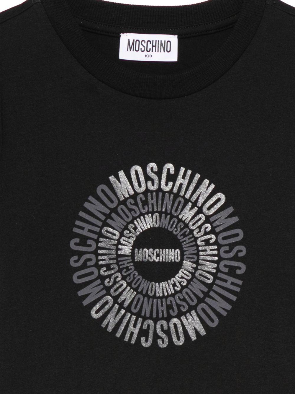T-shirt per bambini Moschino Kids nera con logo a spirale sul davanti - Rubino Kids