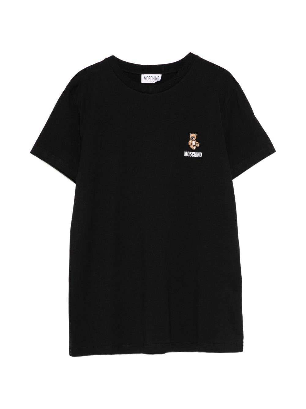 T-shirt per bambini Moschino Kids nera con ricamo Teddy Bear - Rubino Kids