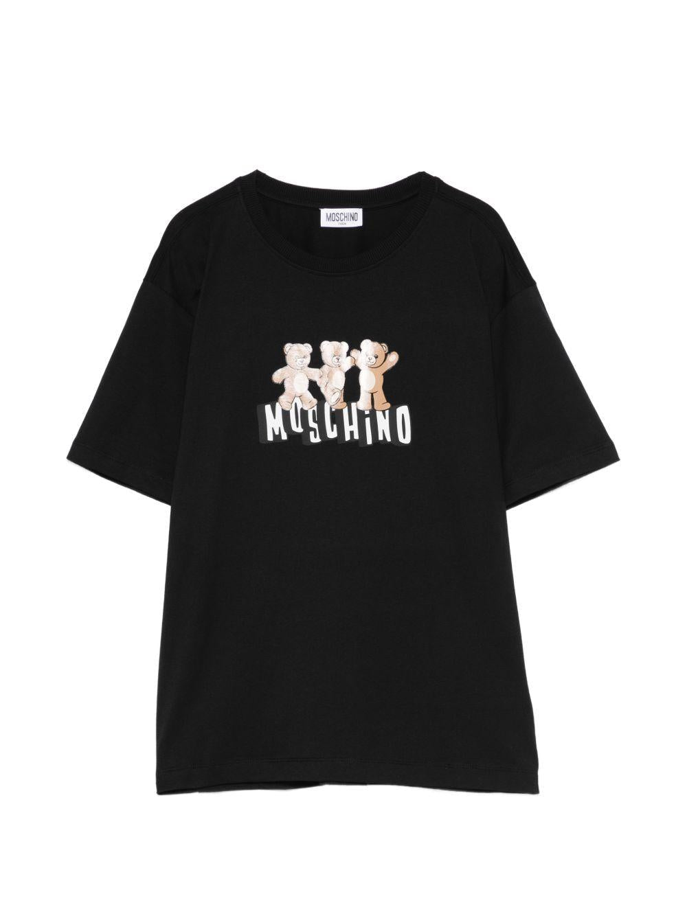 T-shirt per bambini Moschino Kids nera con stampa grafica orsetti - Rubino Kids