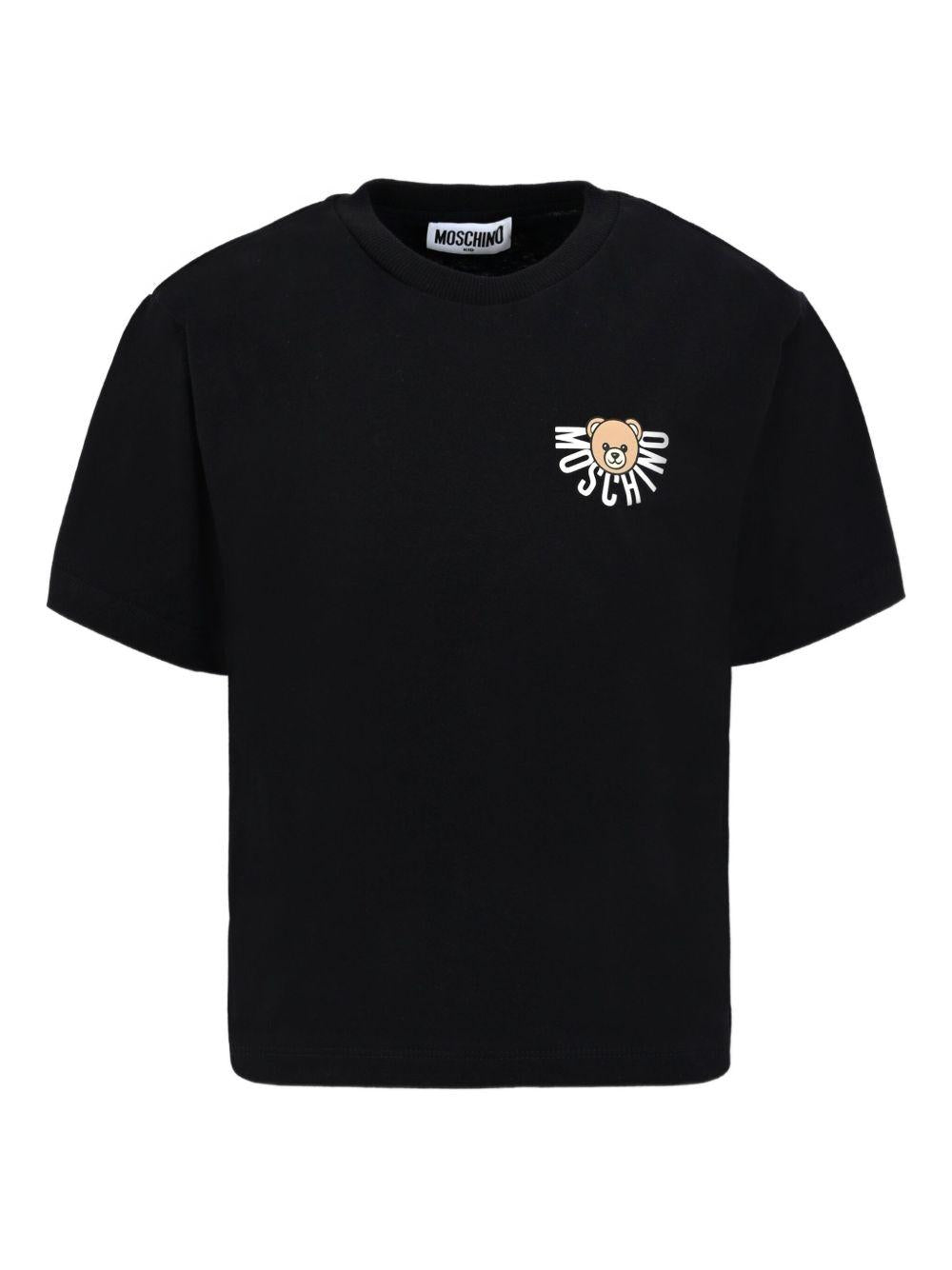 T-shirt per bambini Moschino Kids nero con logo Teddy Bear - Rubino Kids