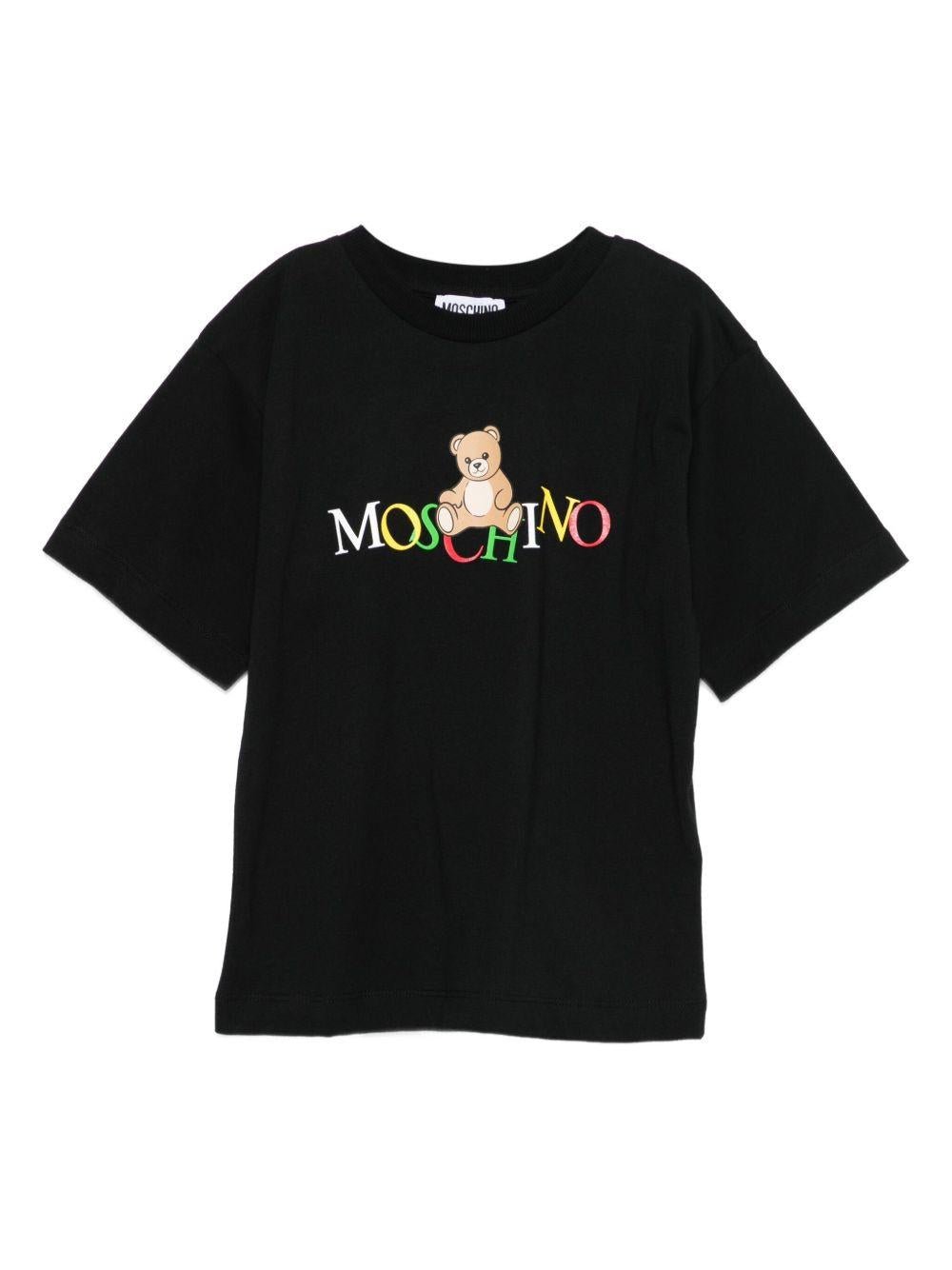 T-shirt per bambini Moschino Kids nero con motivo Teddy Bear - Rubino Kids
