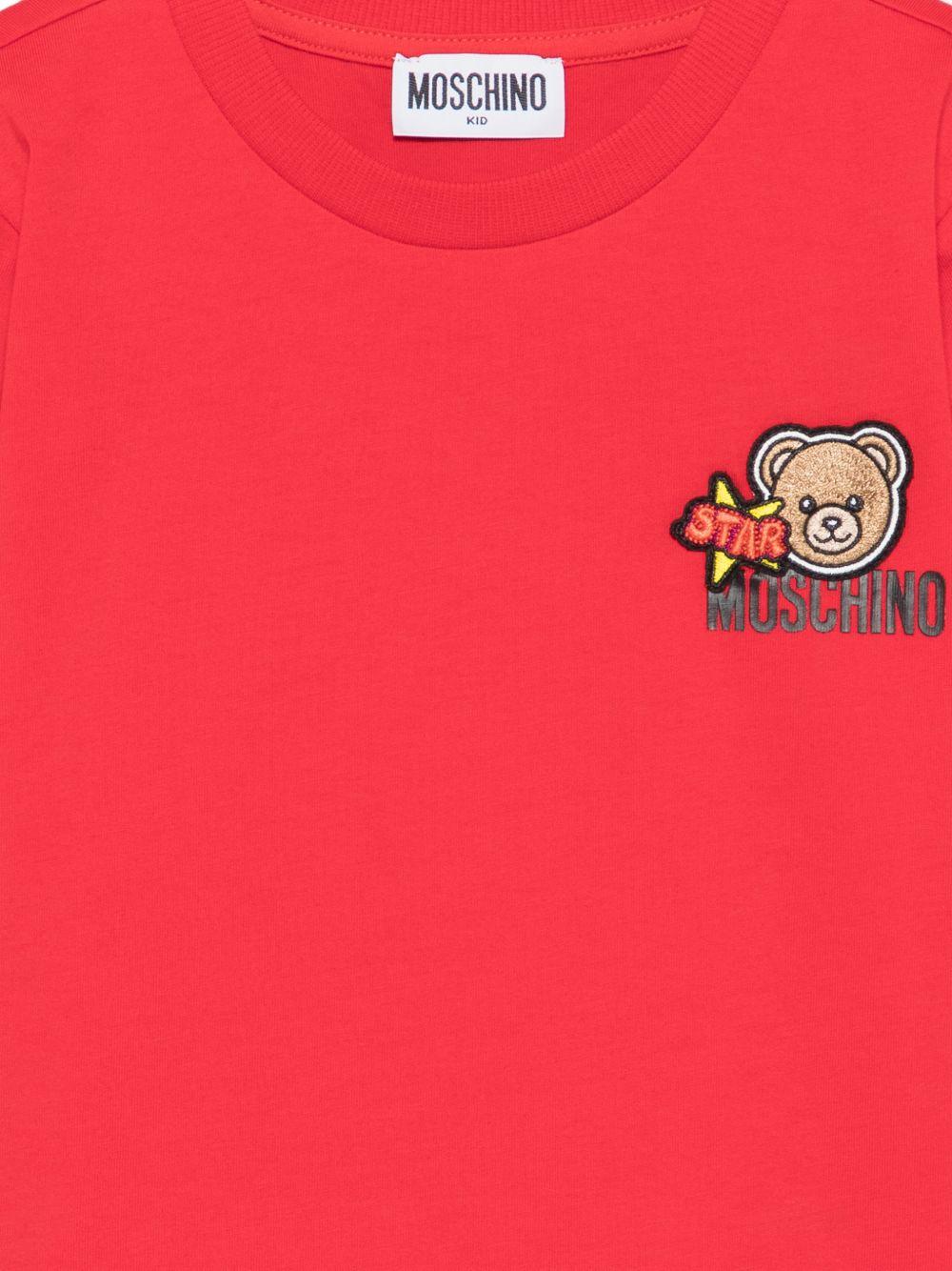 T-shirt per bambini Moschino Kids rossa con ricamo Teddy Bear - Rubino Kids