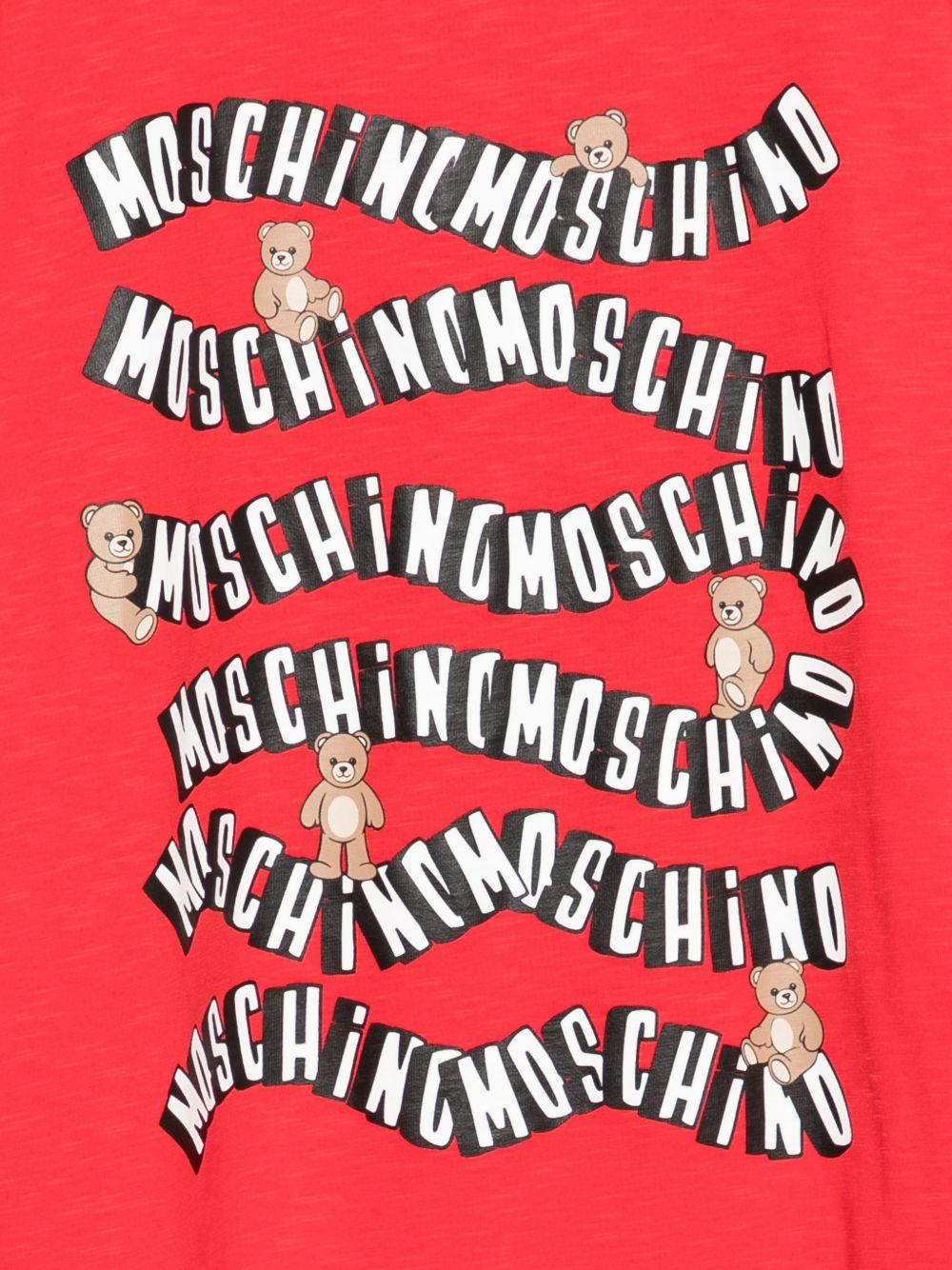 T-shirt per bambini Moschino Kids rossa con stampa logo ondulata - Rubino Kids