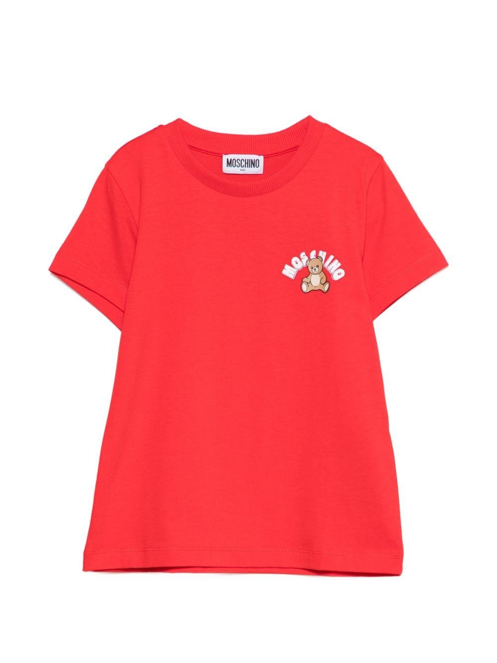 T-shirt per bambini Moschino Kids rossa con stampa Teddy Bear - Rubino Kids