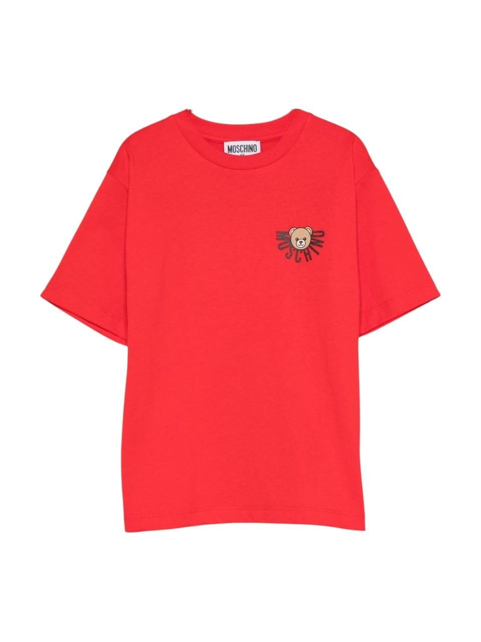 T-shirt per bambini Moschino Kids rossa con stampa Teddy Bear - Rubino Kids