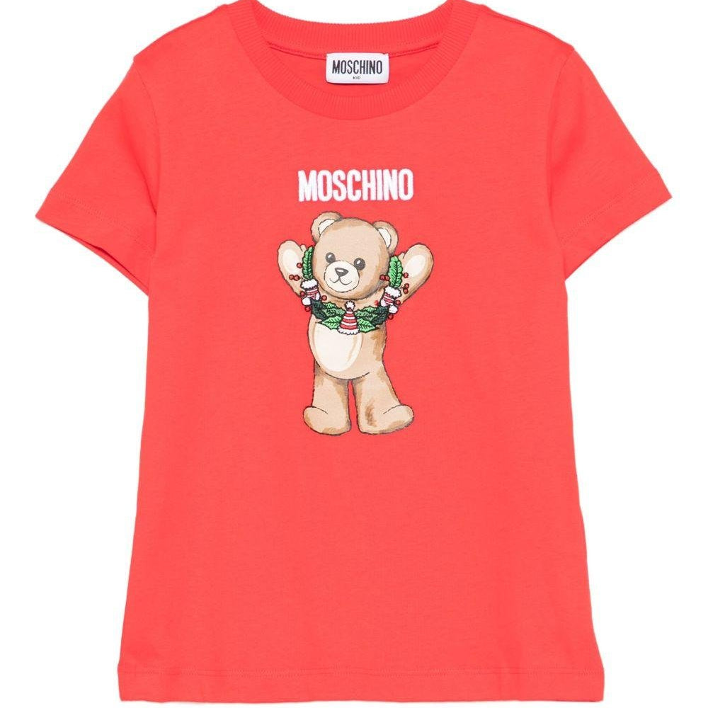 T-shirt per bambini Moschino Kids rosso con stampa grafica Teddy - Rubino Kids
