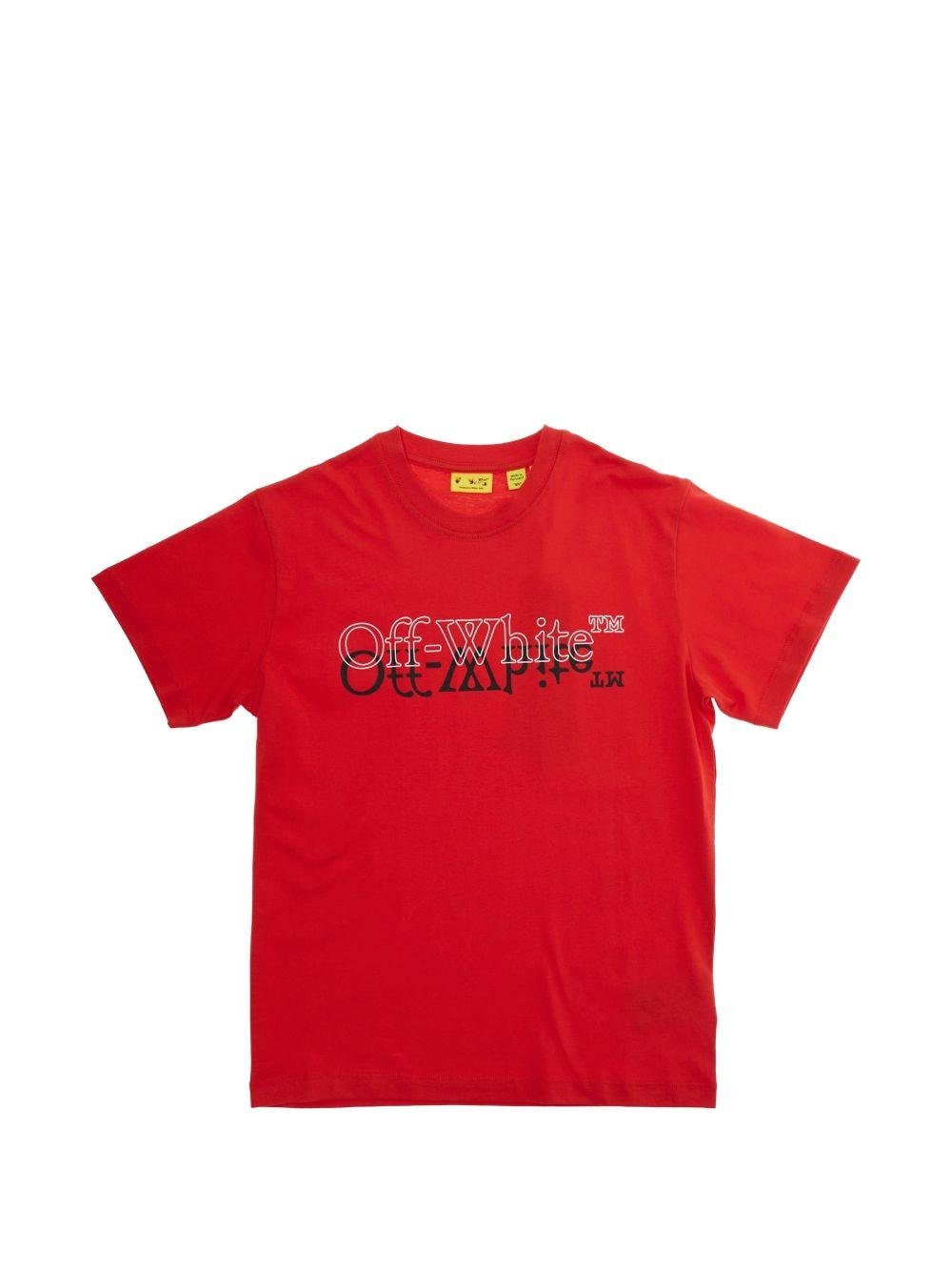 T-shirt per bambini Off - White Kids rossa con logo sul davanti - Rubino Kids