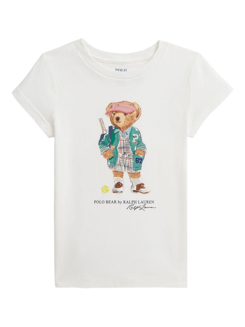 T-shirt per bambini POLO RALPH LAUREN KIDS bianco con motivo Polo Bear - Rubino Kids