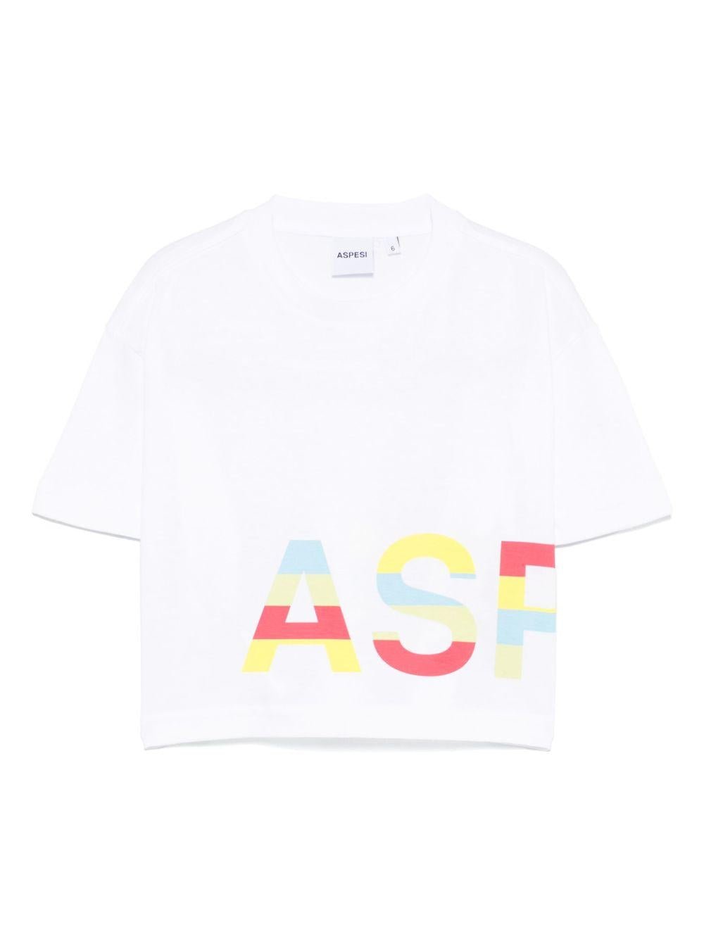 T-shirt per bambino Aspesi Kids bianco in cotone con stampa con logo sul davanti - Rubino Kids