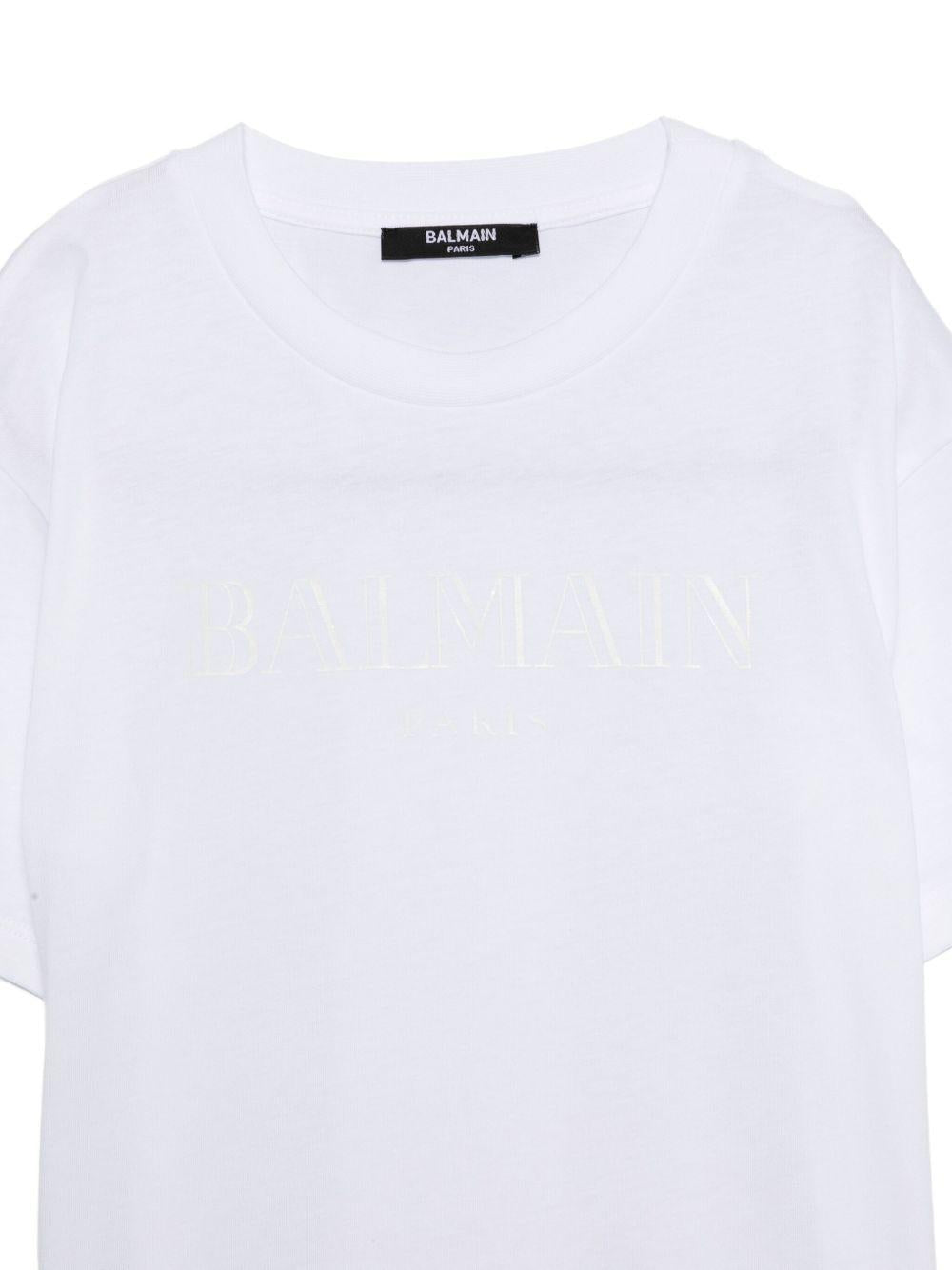 T-shirt per bambino Balmain Kids bianca con logo sul davanti - Rubino Kids