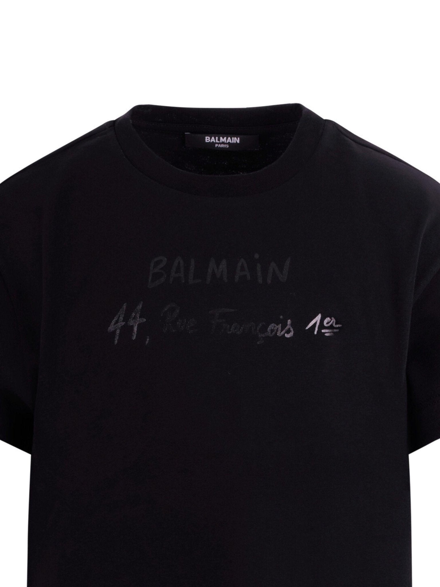 T-shirt per bambino Balmain Kids nera con logo sul fronte - Rubino Kids