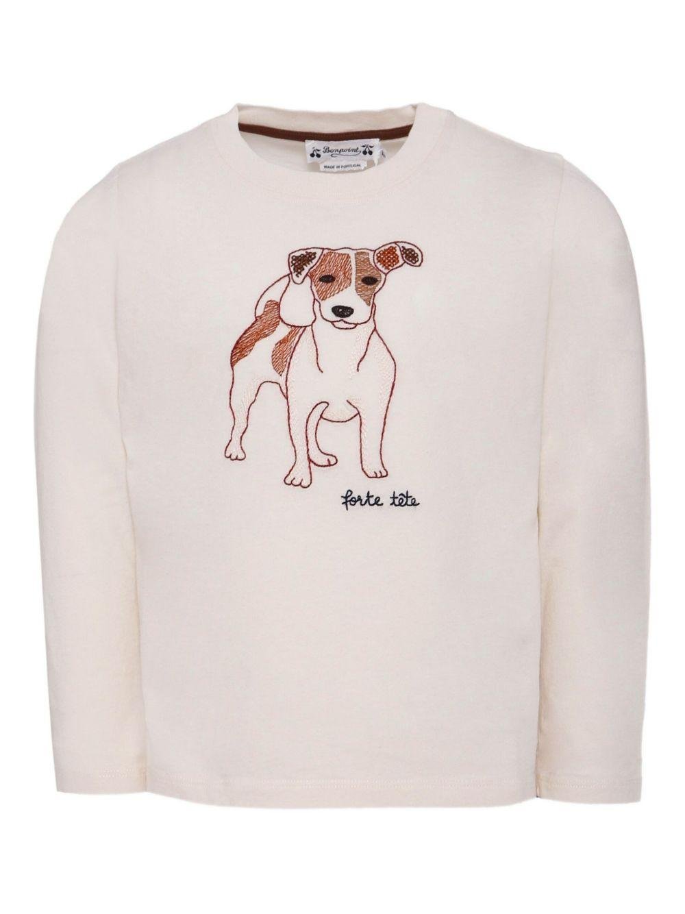 T-shirt per bambino Bonpoint beige con stampa cane - Rubino Kids