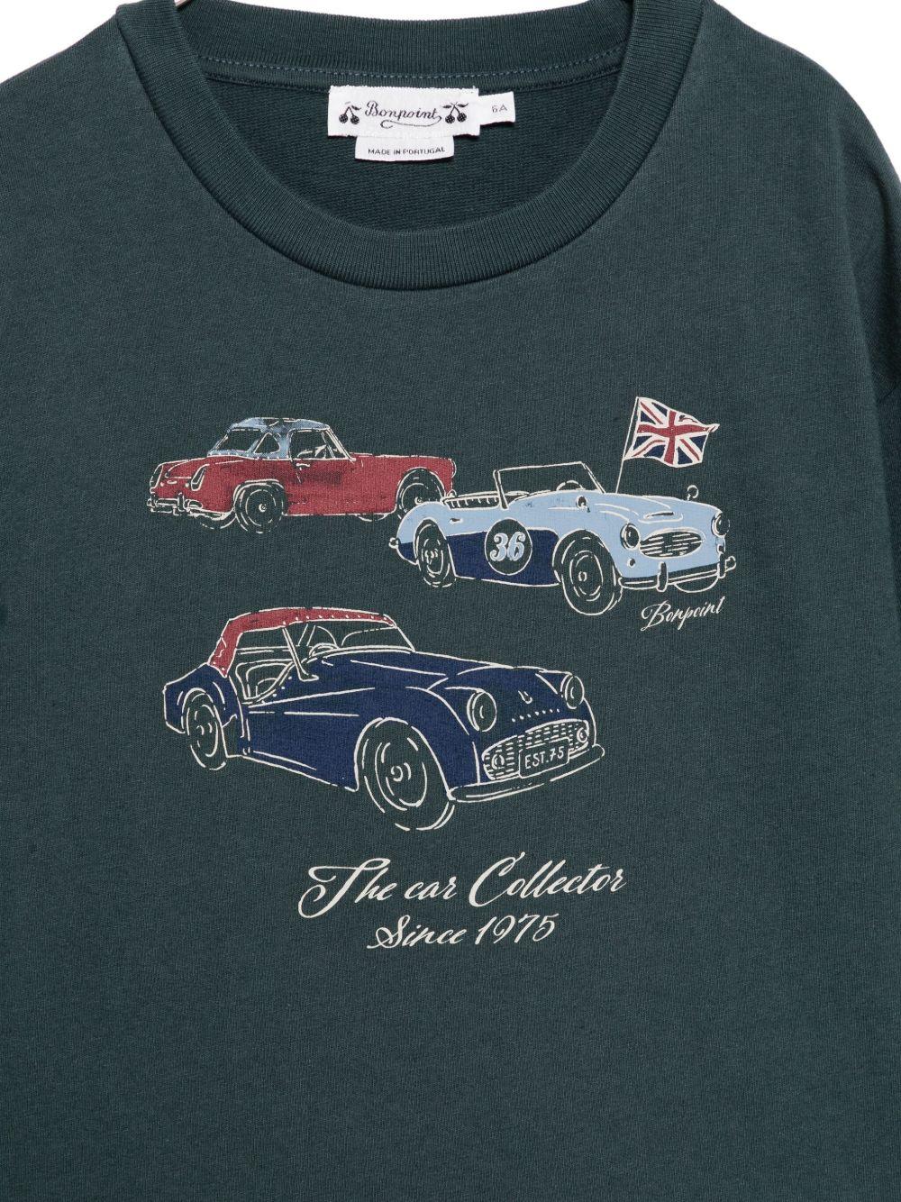 T-shirt per bambino Bonpoint verde con grafica auto sul davanti - Rubino Kids