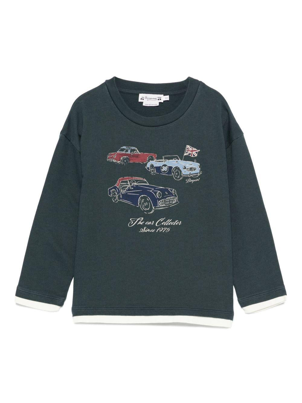 T-shirt per bambino Bonpoint verde con grafica auto sul davanti - Rubino Kids