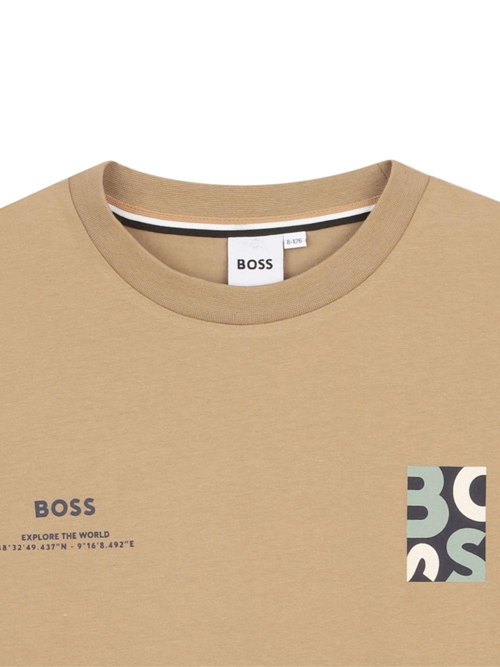 T-shirt per bambino Boss Kids beige con dettaglio logo - Rubino Kids