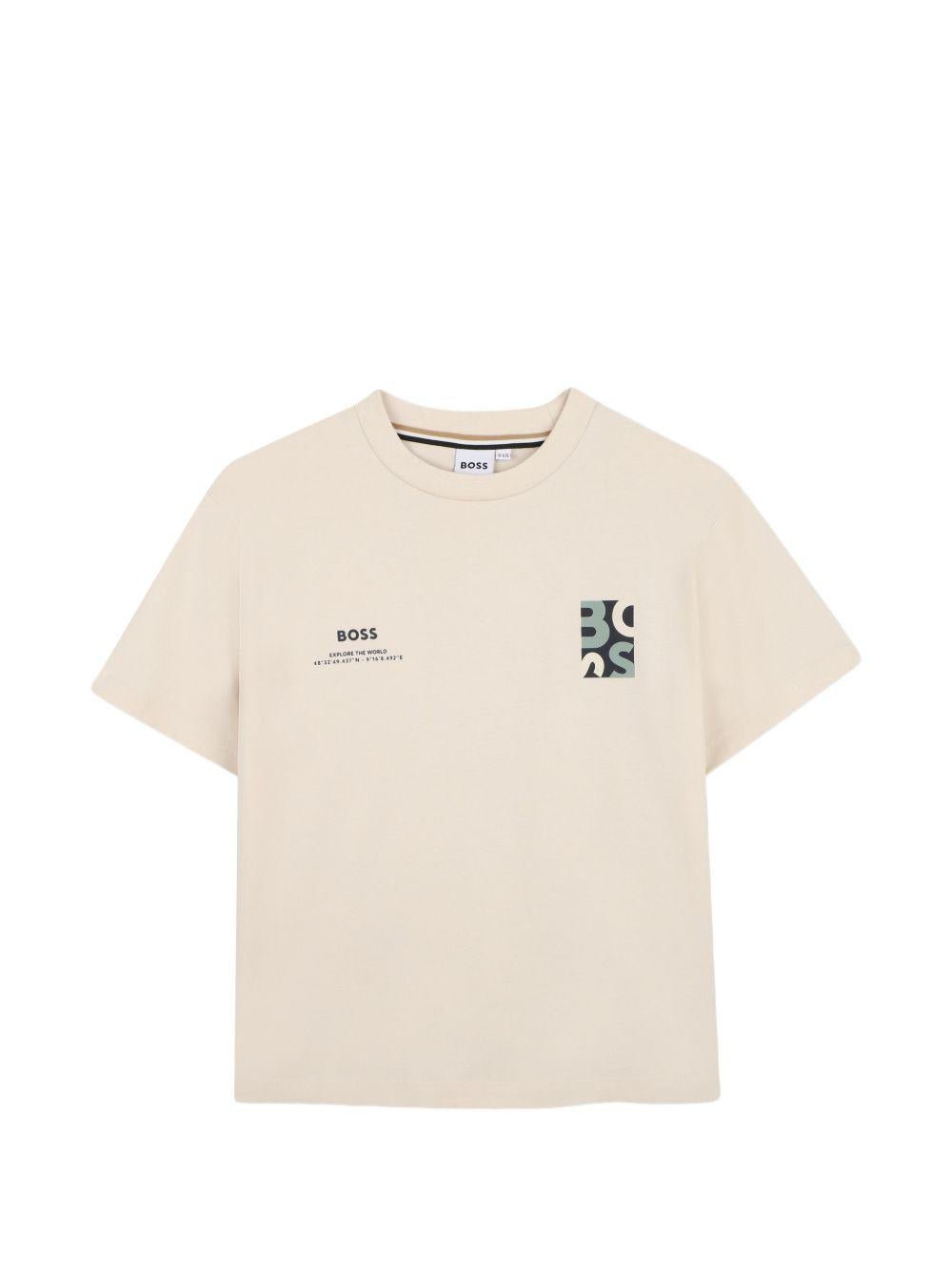 T-shirt per bambino Boss Kids beige con dettaglio logo - Rubino Kids