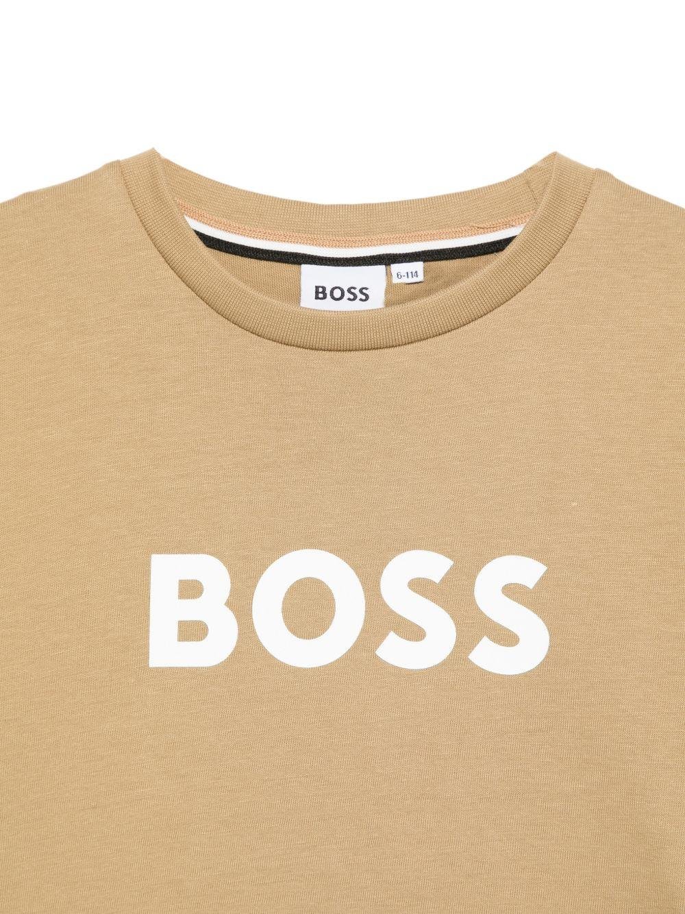 T-shirt per bambino Boss Kids beige con stampa logo - Rubino Kids