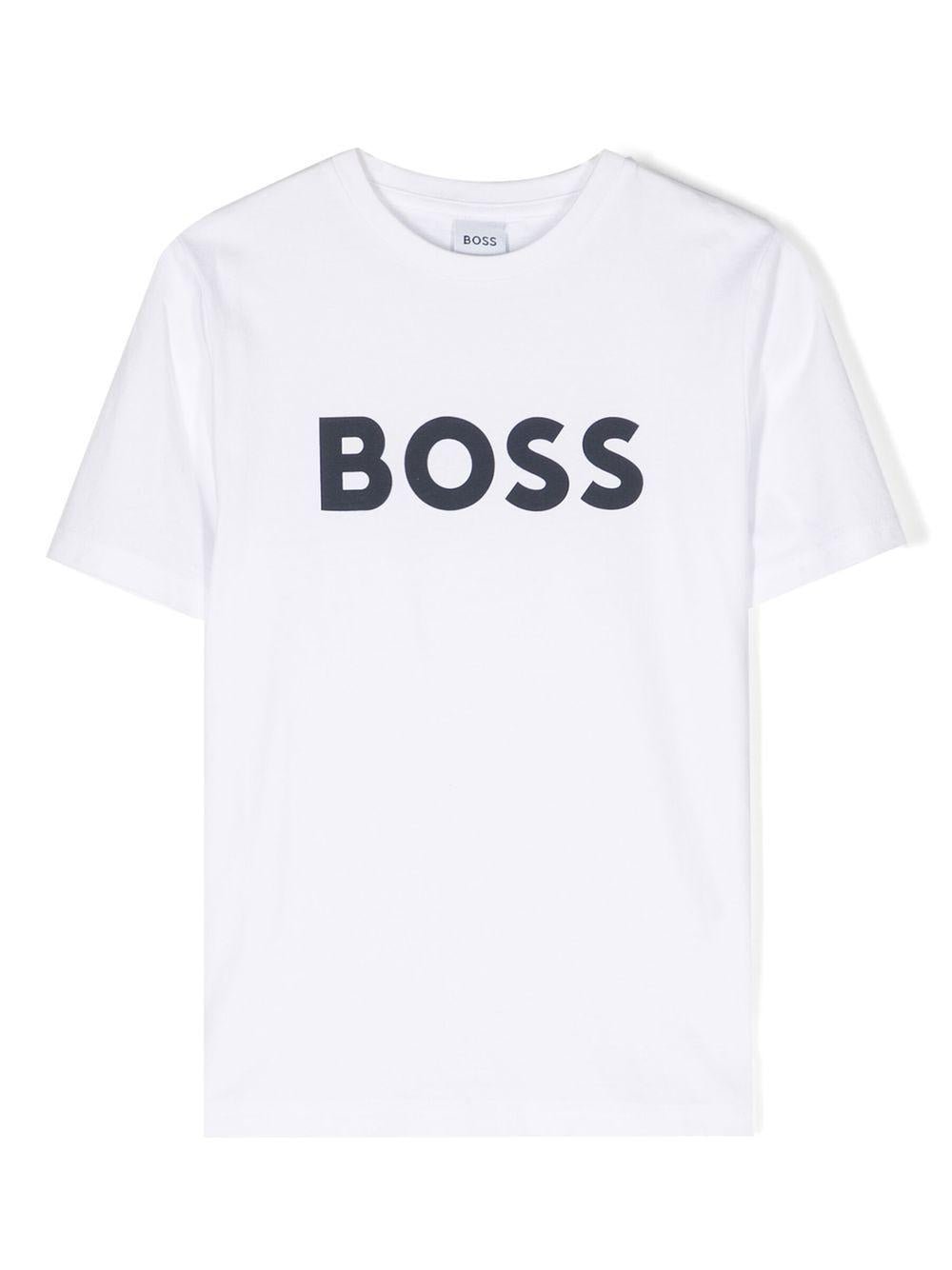T-shirt per bambino Boss Kids bianca con stampa logo sul davanti - Rubino Kids