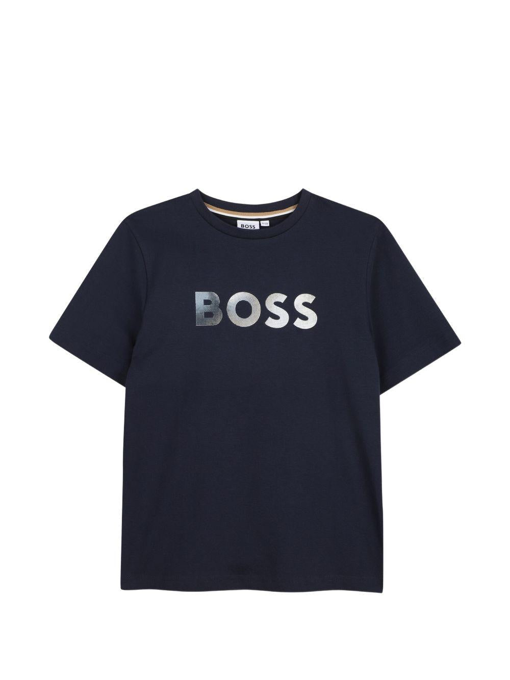 T-shirt per bambino Boss Kids blu con dettaglio logo - Rubino Kids