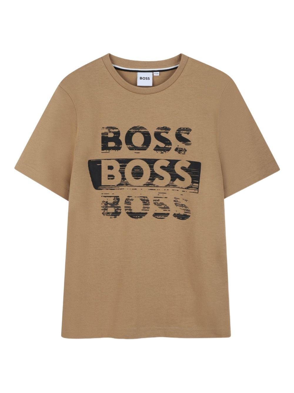 T-shirt per bambino BOSS Kids marrone con stampa logo - Rubino Kids