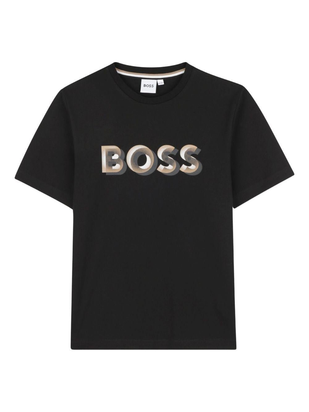 T-shirt per bambino Boss Kids nera con design con logo a contrasto - Rubino Kids