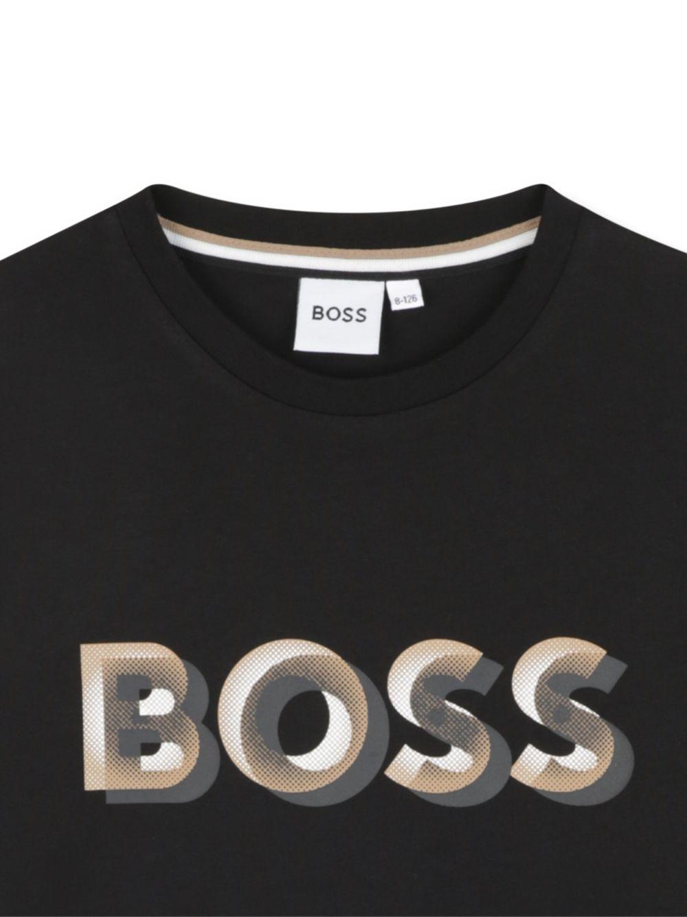 T-shirt per bambino Boss Kids nera con design con logo a contrasto - Rubino Kids